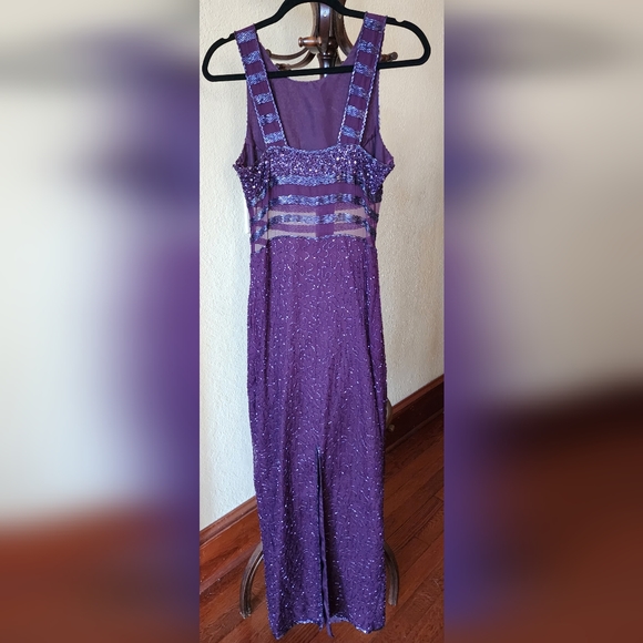 Laurence Kazar Gown 100% Silk Dress size PS plum color beaded VINTAGE - Picture 10 of 17